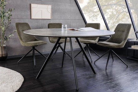 Étkezőasztal ATELIER 120 cm kerek szürke kőhatású fekete fémlábakkal