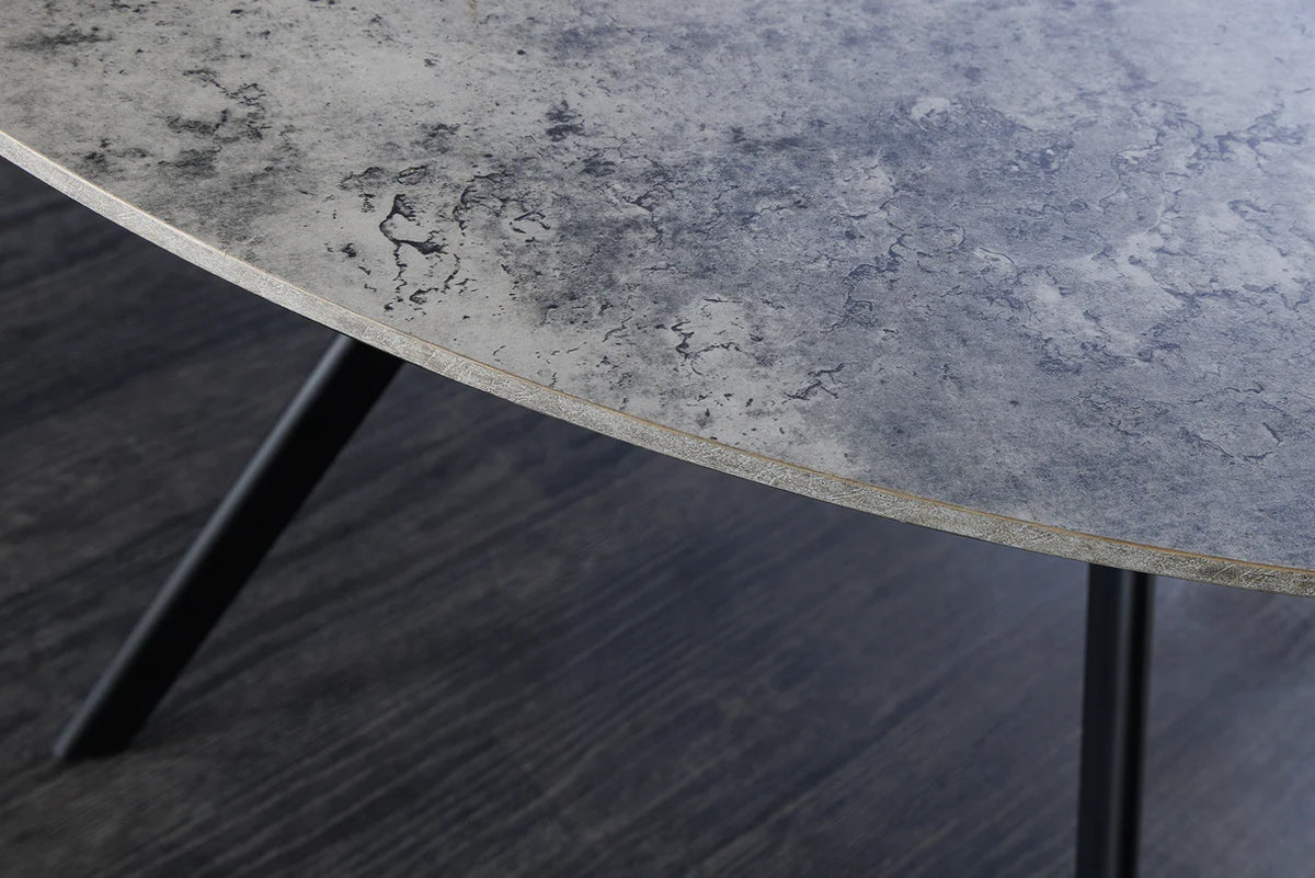 Étkezőasztal ATELIER 120 cm kerek szürke kőhatású fekete fémlábakkal