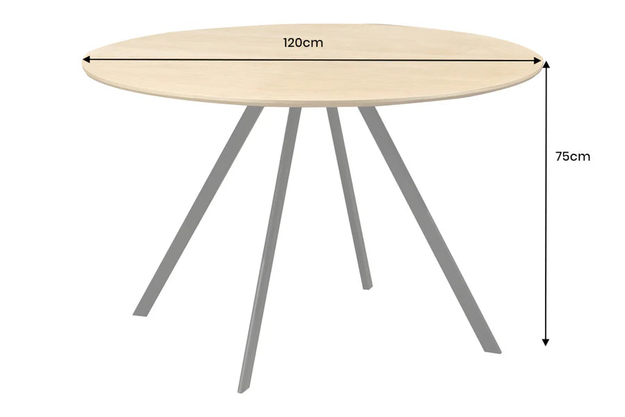ATELIER dining table, 120cm round, natural oak wood look with black metal legs