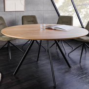 ATELIER dining table, 120cm round, natural oak wood look with black metal legs