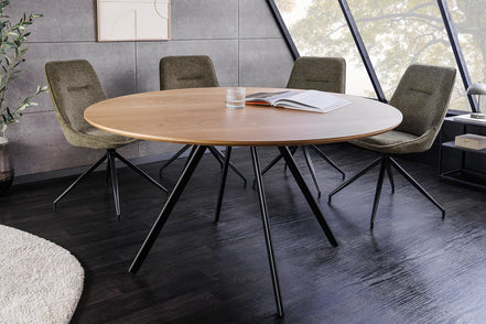 ATELIER dining table, 120cm round, natural oak wood look with black metal legs