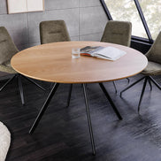 ATELIER dining table, 120cm round, natural oak wood look with black metal legs