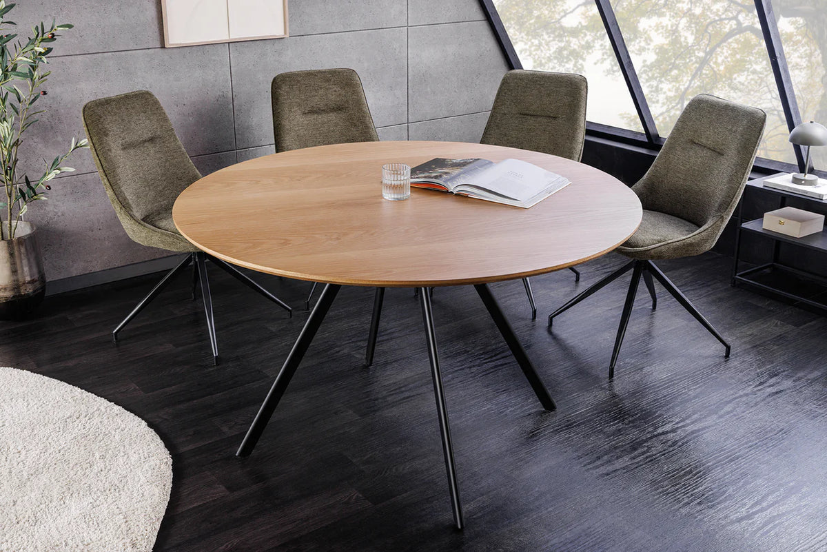 ATELIER dining table, 120cm round, natural oak wood look with black metal legs