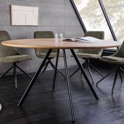 ATELIER dining table, 120cm round, natural oak wood look with black metal legs