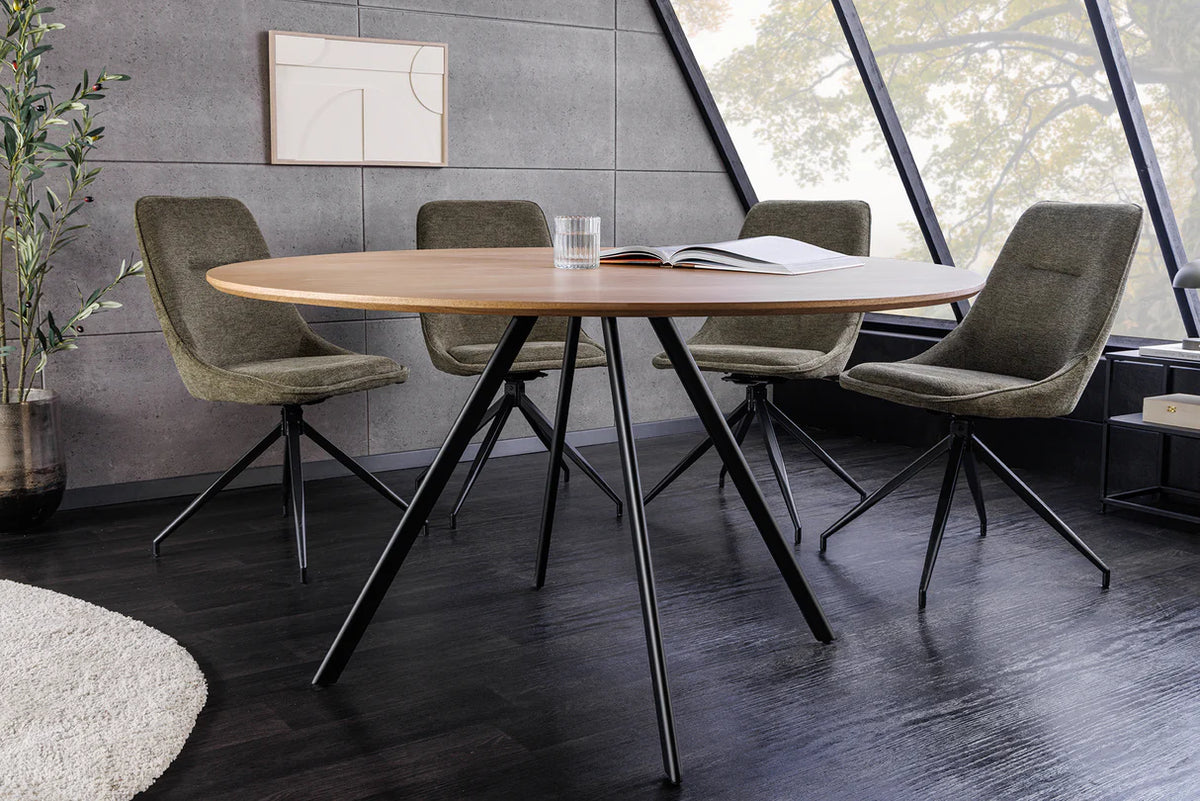 ATELIER dining table, 120cm round, natural oak wood look with black metal legs