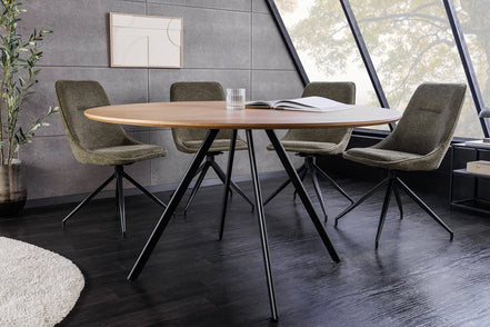 ATELIER dining table, 120cm round, natural oak wood look with black metal legs