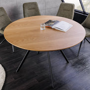ATELIER dining table, 120cm round, natural oak wood look with black metal legs
