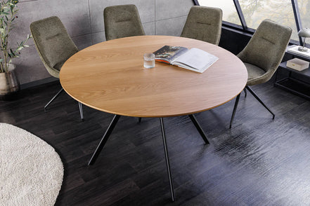 ATELIER dining table, 120cm round, natural oak wood look with black metal legs