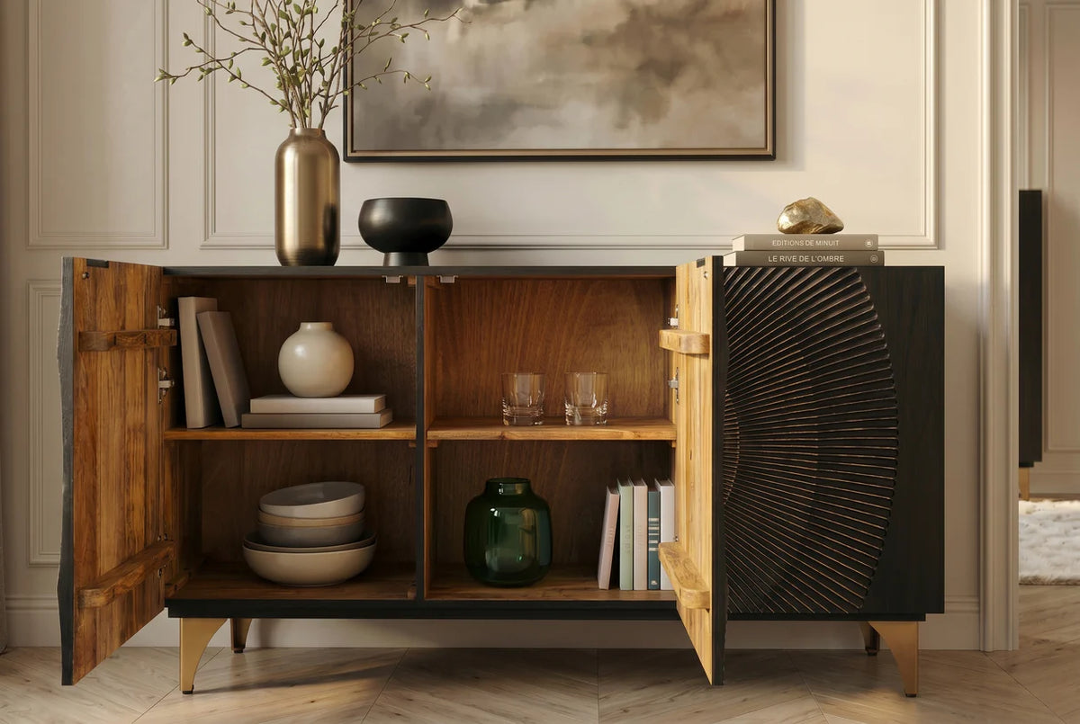 GOLDEN SUNSET 140 cm 3D mango wood sideboard black