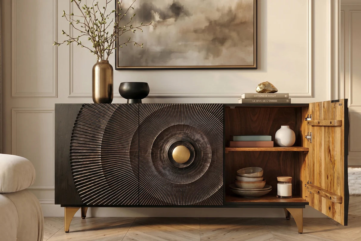 GOLDEN SUNSET 140 cm 3D mango wood sideboard black
