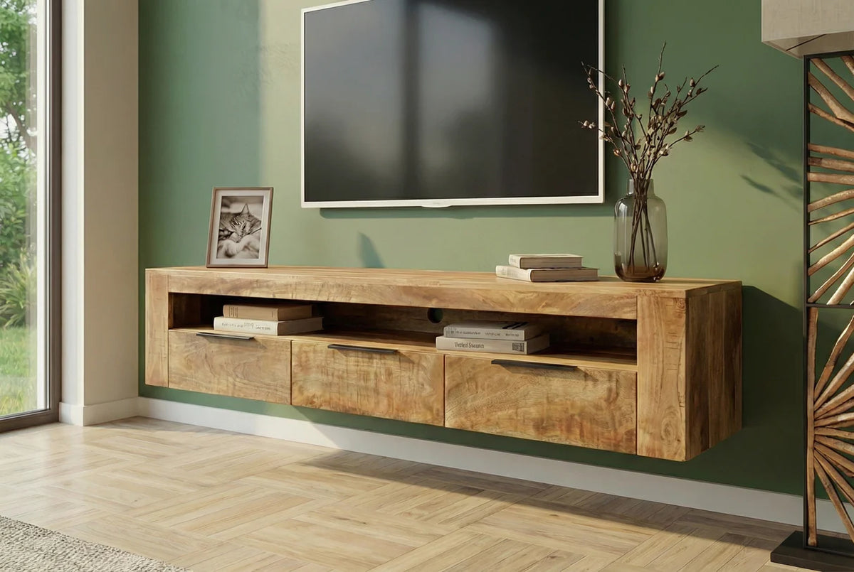 IRON CRAFT TV unit 160 cm wall-mounted mango wood natural