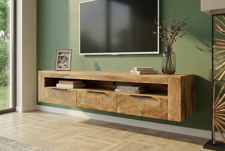 IRON CRAFT TV unit 160 cm wall-mounted mango wood natural