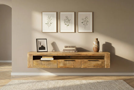 IRON CRAFT TV unit 160 cm wall-mounted mango wood natural