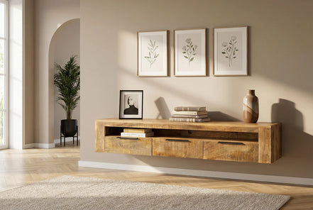 IRON CRAFT TV unit 160 cm wall-mounted mango wood natural