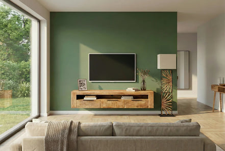 IRON CRAFT TV unit 160 cm wall-mounted mango wood natural