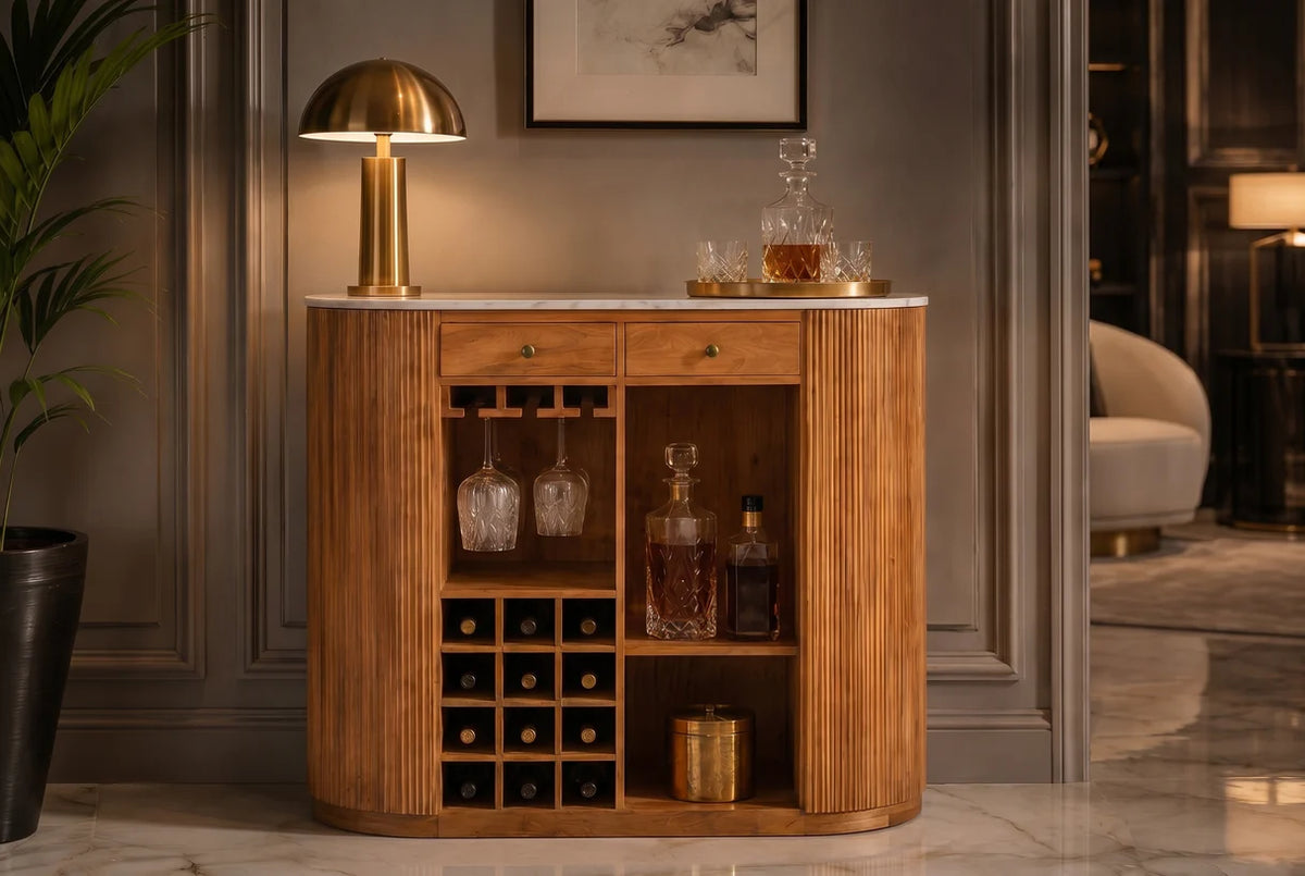 TRES CHIC bar table 120 cm mango wood natural with white marble top