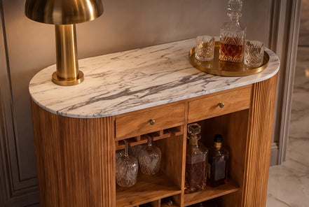 TRES CHIC bar table 120 cm mango wood natural with white marble top