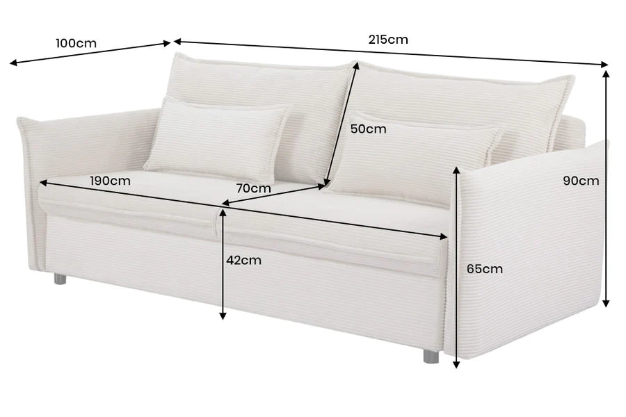 APARTMENT sofa bed 215 cm 3-seater corduroy beige