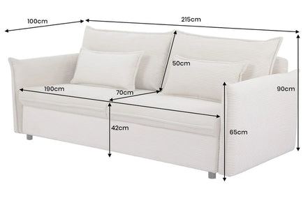 APARTMENT sofa bed 215 cm 3-seater corduroy beige