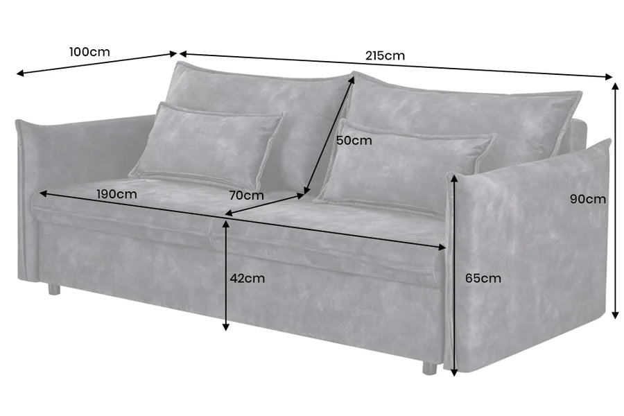 Kanapéágy APARTMENT 215 cm 3 személyes szürke bársony