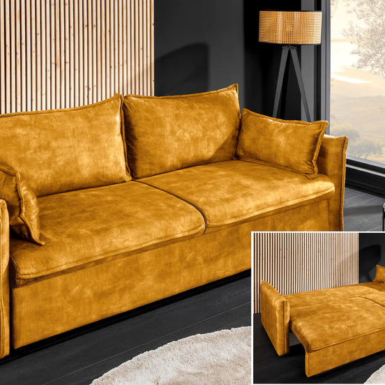 Kanapéágy APARTMENT 215 cm 3 személyes bársony mustársárga