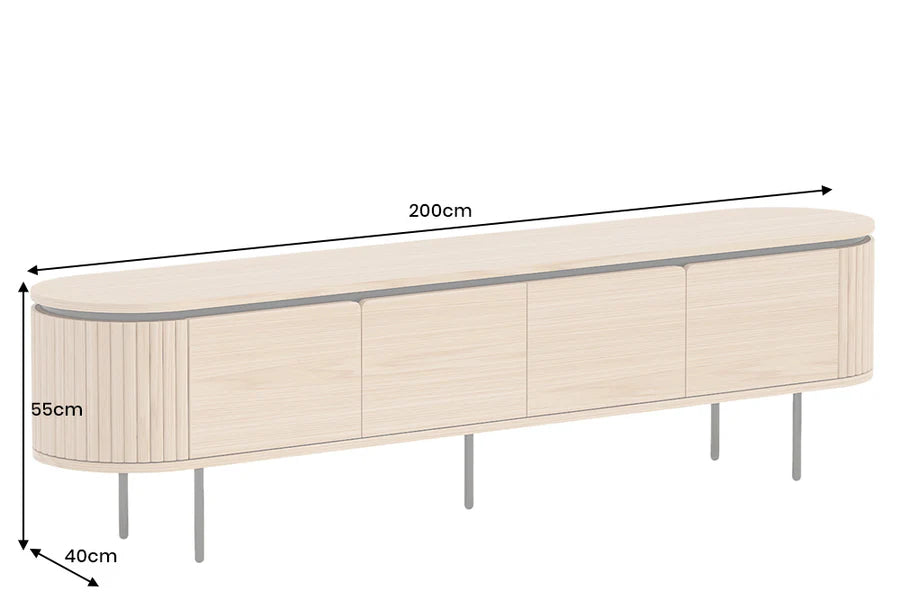 TV-szekrény ATELIER 200 cm természetes tölgyfa hatású fekete lábakkal