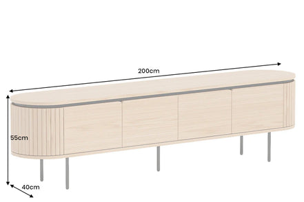 TV-szekrény ATELIER 200 cm természetes tölgyfa hatású fekete lábakkal
