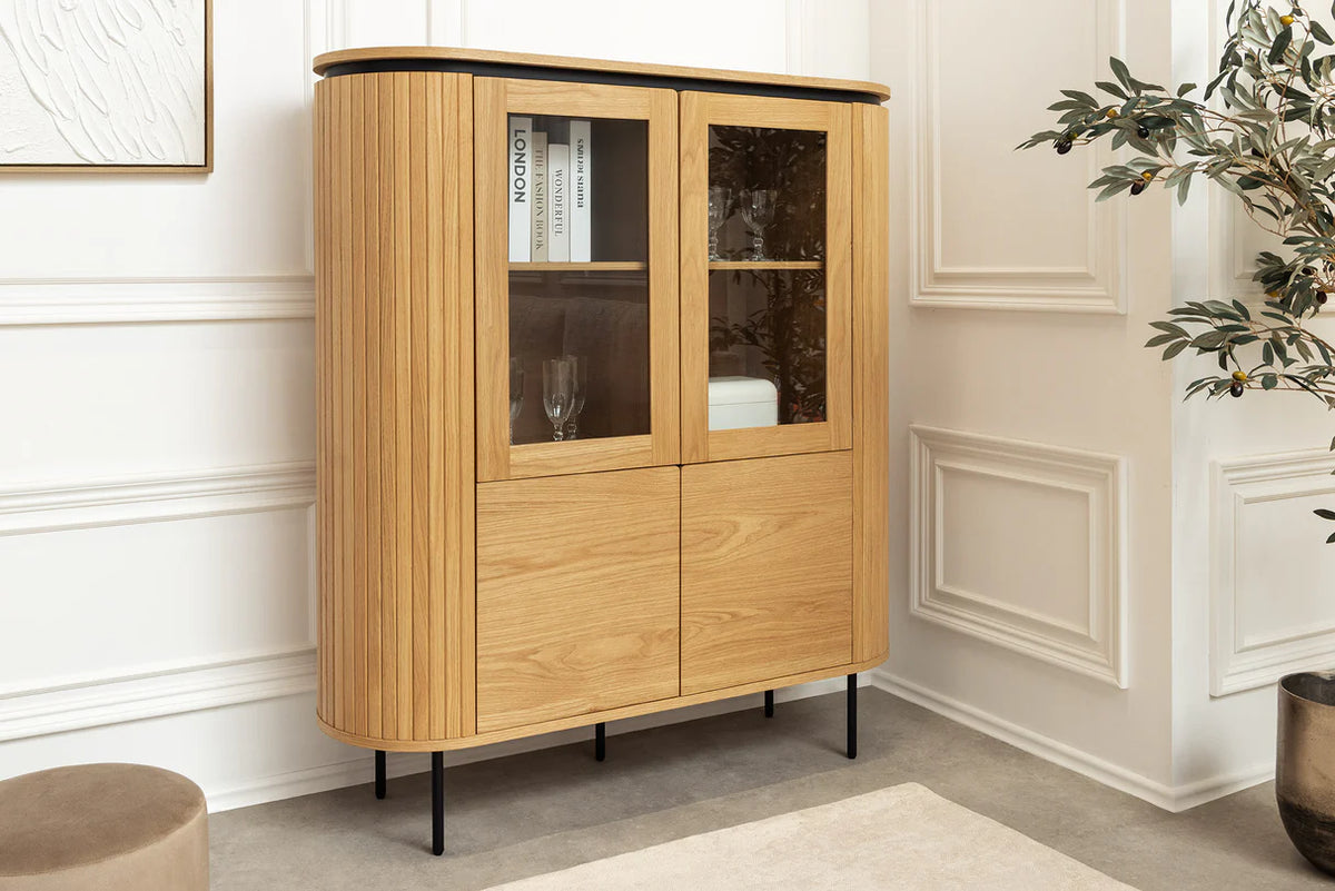 ATELIER highboard 140cm, natural oak effect with black legs