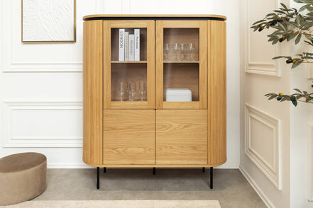 ATELIER highboard 140cm, natural oak effect with black legs