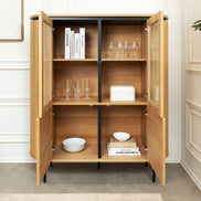 ATELIER highboard 140cm, natural oak effect with black legs