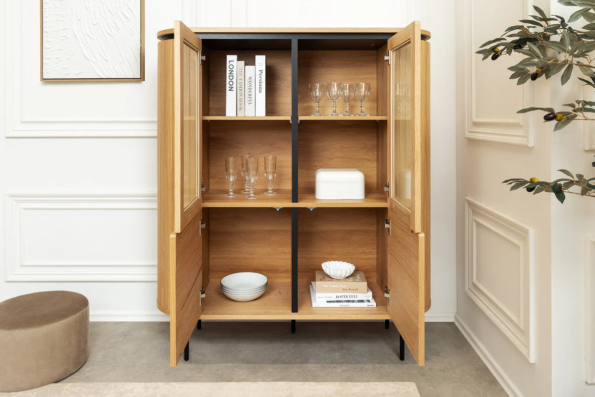 ATELIER highboard 140cm, natural oak effect with black legs