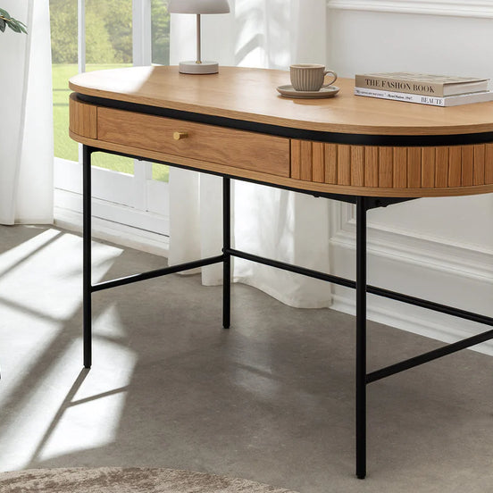 Íróasztal ATELIER 120 cm természetes tölgyfa hatású fekete fémvázzal