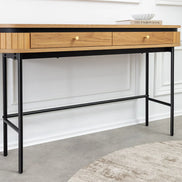 ATELIER console table 120cm, natural oak wood finish with black metal frame