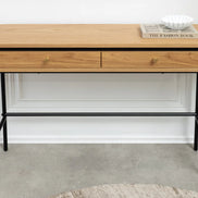ATELIER console table 120cm, natural oak wood finish with black metal frame
