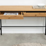 ATELIER console table 120cm, natural oak wood finish with black metal frame