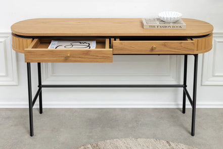 ATELIER console table 120cm, natural oak wood finish with black metal frame