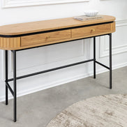 ATELIER console table 120cm, natural oak wood finish with black metal frame