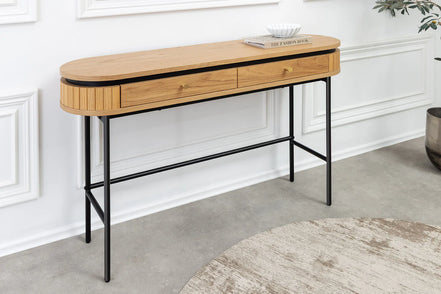 ATELIER console table 120cm, natural oak wood finish with black metal frame