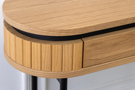 ATELIER console table 120cm, natural oak wood finish with black metal frame