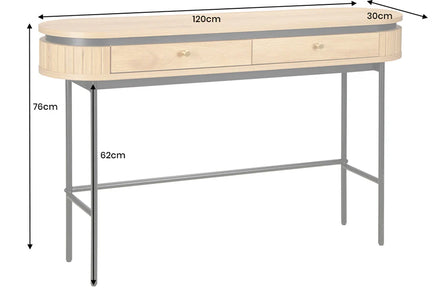 ATELIER console table 120cm, natural oak wood finish with black metal frame