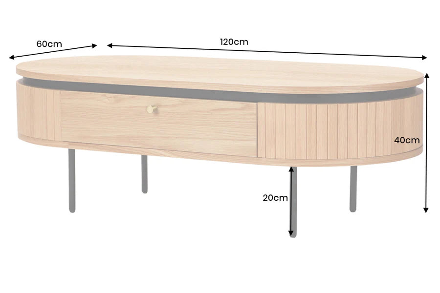 Coffee table ATELIER 120cm natural oak wood look w/ black legs