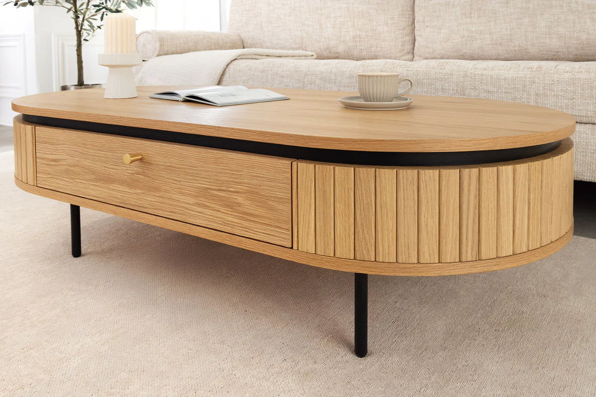 Coffee table ATELIER 120cm natural oak wood look w/ black legs