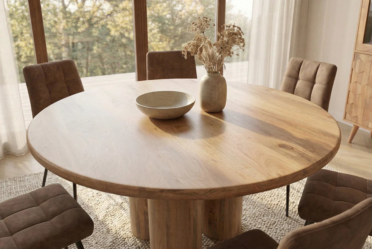 Dining table ART DECO O 140cm round natural solid mango wood