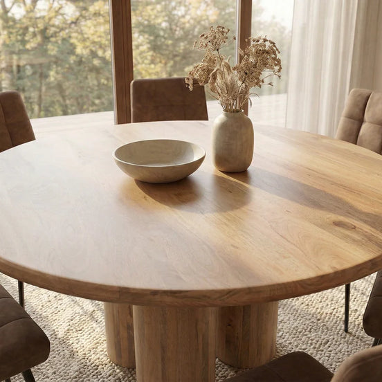Dining table ART DECO O 140cm round natural solid mango wood