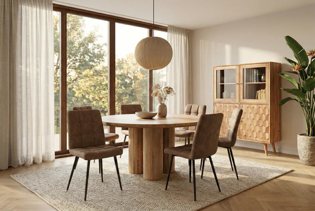 Dining table ART DECO O 140cm round natural solid mango wood