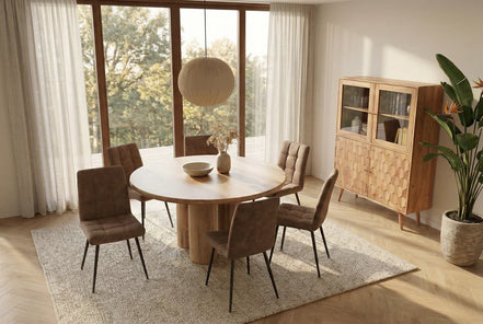 Dining table ART DECO O 140cm round natural solid mango wood