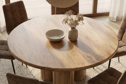Dining table ART DECO O 140cm round natural solid mango wood