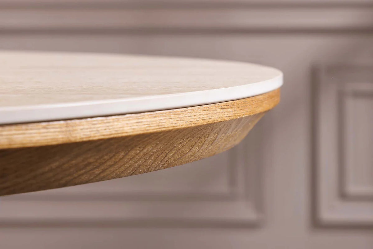 Dining table UNIQUE 160-200cm extendable oak wood look ceramic top travertine