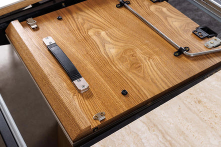 Dining table UNIQUE 160-200cm extendable oak wood look ceramic top travertine