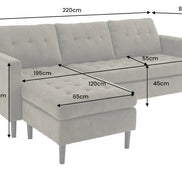 STOCKHOLM corner sofa 220 cm 3-seater spring core corduroy grey-beige